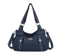 Angel Kiss Large Purses and Handbags for Women Washed Faux Leather Crossbody Hobo Satchel Shoulder Handbag Tote Purse, Blue, L