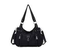 Angelkiss Large Purses and Handbags for Women Washed Faux Leather Crossbody Hobo Satchel Shoulder Handbag Tote Purse, Black, L