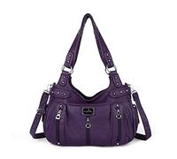 Angel Kiss Large Purses and Handbags for Women Washed Faux Leather Crossbody Hobo Satchel Shoulder Handbag Tote Purse, Purple, L