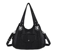 Angel Kiss Purses and Handbags for Women Washed Vegan Leather Crossbody Hobo Satchel Shoulder Tote Purse, 1black