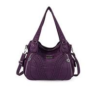 Angel Kiss Purses and Handbags Women Fashion Tote Bag Shoulder Bags Top Handle Satchel Purses Washed Synthetic Leather Handbag, 1-d.purple, 13.8 * 4.7 * 11.8 inches