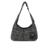 Angel Kiss Purses for Women Large Hobo Shoulder Bags Vagen Leather Multi-Pocket Tote Bag Ladies Designer Handbags with Studs, Black, L
