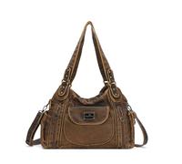 Angel Kiss Purses for Women, Large Shoulder Bag Hobo Tote Purse Mutipocket Faux Leather Satchel Hobo Purse, Brown 2