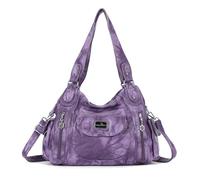 Angel Kiss Purses for Women, Large Shoulder Bag Hobo Tote Purse Mutipocket Faux Leather Satchel Hobo Purse, Retro Purple, L