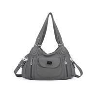 Angel Kiss Purses for Women, Large Shoulder Bag Hobo Tote Purse Mutipocket Faux Leather Satchel Hobo Purse, Grey