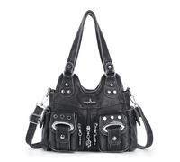 Angel Kiss Purses for Women Small Hobo Crossbody Bags Multi-Pocket Vegan Leather Hobo Handbags Tote Bag with Crossbody Strap, Retro Black