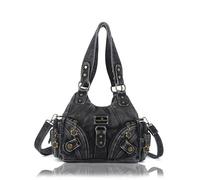 Angel Kiss Purses for Women Small Hobo Shoulder Bags Vagen Leather Multi-Pocket Tote Bag with Zipper, Retro Black