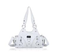 Angel Kiss Purses for Women Small Hobo Shoulder Bags Vagen Leather Multi-Pocket Tote Bag with Zipper, White