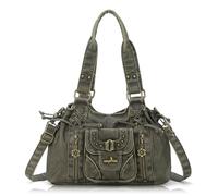 Angel Kiss Small hobo Bags for Women Retro Washed Leather Shoulder Handbag Roomy Top Handles Purses With Removable Strap, Green, S