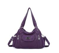 Angel Kiss Women Handbags Shoulder Bags Washed Leather Satchel Tote Bag Mutipocket Hobo Purse, 139#7purple