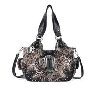 Angel Kiss Women's Handbag Hobo Medium Shopper Soft PU with Metal Studs Waterproof Multifunctional Zip Many Compartments Retro for Women Dating Party Everyday Office Work, Brown/Black - Leopard Print