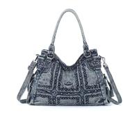 Angel Kiss Women's Handbag, Large, Denim Shoulder Bag with Rivets, Tote Bag, Hobo Shopper Elegant Vintage Shoulder Bag, Multiple Compartments for Work, Travel, School, black, One Size
