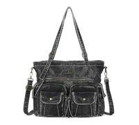 Angel Kiss Women's Handbag, Shoulder Bag, Multifunctional Shoulder Bag, Washed Hobo Bags Made of Soft Leather, black, M