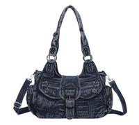 Angel Kiss Women's Handbag Tote Bag Shopper Soft PU Leather Shoulder Bag Retro with Removable Shoulder Strap Many Compartments for Women Work Leisure School Travel, Denim blue, 33 x 12 x 21 cm