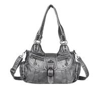 Angel Kiss Women's Handbag Tote Bag Shopper Soft PU Leather Shoulder Bag Retro with Removable Shoulder Strap Many Compartments for Women Work Leisure School Travel, silver grey, 33 x 12 x 21 cm