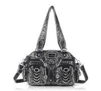 Angel Kiss Women's Medium Hobo Shopper Handbag Made of Soft PU Leather Multifunctional Many Compartments with Zip Metal Studs for Everyday School Travel Work Black, Silver black