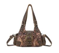 Angel Kiss Women's Medium Hobo Shopper, Soft PU Leather Handbag with Metal Rivets, Waterproof, Many Compartments, Zip, Adjustable Straps for Work, School, Shopping, Travel, Dating, Leopard Brown