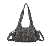 Angel Kiss Women's Medium Hobo Shopper, Soft PU Leather Handbag with Metal Rivets, Waterproof, Many Compartments, Zip, Adjustable Straps for Work, School, Shopping, Travel, Dating