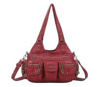 Angel Kiss Women's Medium Shopper Handbag Hobo Soft PU Leather with Removable Shoulder Strap Many Compartments Pockets for Everyday Women Travel Work Dating, red
