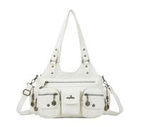 Angel Kiss Women's Medium Shopper Handbag Hobo Soft PU Leather with Removable Shoulder Strap Many Compartments Pockets for Everyday Women Travel Work Dating, White