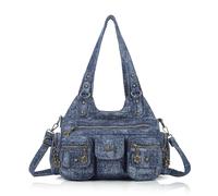 Angel Kiss Women's Medium Shopper Handbag Hobo Soft PU Leather with Removable Shoulder Strap Many Compartments Pockets for Everyday Women Travel Work Dating, darkblue