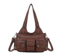Angel Kiss Women's Medium Shopper Handbag Hobo Soft PU Leather with Removable Shoulder Strap Many Compartments Pockets for Everyday Women Travel Work Dating, brown