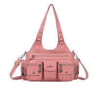 Angel Kiss Women's Medium Shopper Handbag Hobo Soft PU Leather with Removable Shoulder Strap Many Compartments Pockets for Everyday Women Travel Work Dating, pink