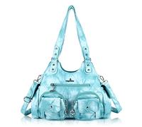 Angel Kiss Women's Sky Blue Medium Hobo Bag, Multi-Pocket, Convertible Strap, Casual Utility PU Leather Handbag