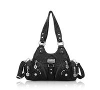 Angel Kiss Women's Small Hobo Shoulder Bags Vegan Leather Tote Bag with Multiple Pockets and Zip, black, Klein