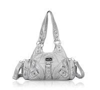 Angel Kiss Women's Small Hobo Shoulder Bags Vegan Leather Tote Bag with Multiple Pockets and Zip, silver, Klein