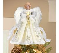 Angel Light Up Christmas Tree Topper, Angels Doll Tree Topper With String Light, Standing Angels Christmas Decoration, With White Angel Wings, For Garden Farmhouse Home