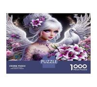 Angel Lily Dove 1000 Piece Classic Jigsaw Puzzle Seraphic Floral Peace Puzzle for Adults Recycled Cardboard Adult Educational Challenge Fun Present Home Activity Great Gift for Beginners 52x38cm/1000p