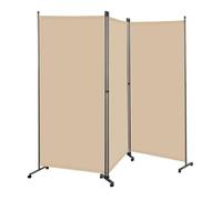 Angel Living 3 Panels Folding Room Divider, Privacy Screen Composed of Polyester Fabric and Sturdy Iron Frame, Freestanding Room Partitions for Office Bedroom Study 243x50x180cm (Beige)