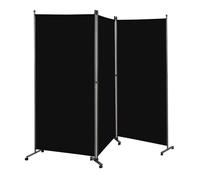 Angel Living 3 Panels Folding Room Divider, Privacy Screen Composed of Polyester Fabric and Sturdy Iron Frame, Freestanding Room Partitions for Office Bedroom Study 243x50x180cm (Black)