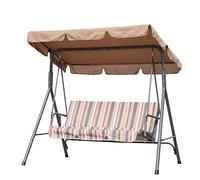 Angel Living 3 Seater Swing Chair with Adjustable Roof for Outdoor Garden Patio Balcony Poolside Park 169x110x152cm Khaki