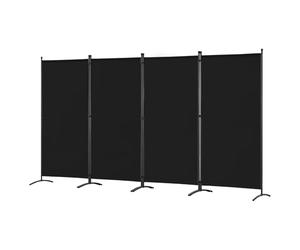Angel Living 4 Panels Folding Room Divider, Privacy Screen Composed of Polyester Fabric and Sturdy Iron Frame, Freestanding Room Partitions for Office Bedroom Study 324x50x169cm (Black)
