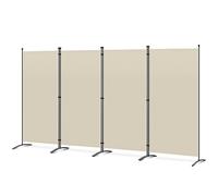 Angel Living 4 Panels Folding Room Divider | Privacy Screen with Polyester Fabric & Sturdy Iron Frame | Freestanding Partition for Office, Bedroom, Study | 324x50x169cm (Beige)