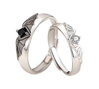 Angel Matching Promise Rings for Couples Best Friend Cute Love Jewelry Gift for Him Her Women Men Boyfriend Girlfriend Size Adjustable M Ring (C, A)