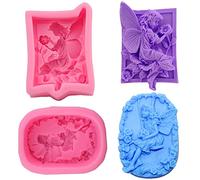 Angel Mould for Plaster, Angel Mould, Sugar Paste, 2 x 3D Silicone Angel Moulds, Soap Moulds, Silicone Soap Moulds for Crafts, DIY Crafts, Angel Soap (Fairy and Flowers Pattern)