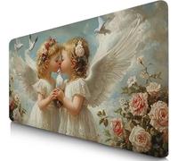 Angel Mouse Mat 900x400x3mm XXL Gaming Mouse Pad Pigeon Desk Mat, Table Mats with Non-Slip, Soft Smooth Surface, Stitched Edges Desk Pad, Waterproof Fabric, Durable, Office Accessories, Gifts F0-296