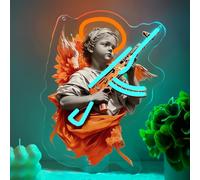 Angel Neon Light Sign Angel with Pistol LED Sign for Wall Anime Neon Light Lamp, USB Power, Dimmable for Game Zone, Room, Man Cave, Game Room, War Game, Gifts for Teenagers