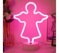 Angel Neon Sign, Bedroom Night Light - Pink LED Angel Neon Signs- Decor Powered by Battery/USB with Base for Bedroom Birthday Bar Party Gifts for Kids Women Mother