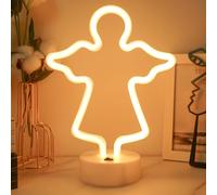 Angel Neon Sign, Bedroom Night Light - Warm White LED Angel Neon Signs Decor Powered by Battery/USB with Base for Home Birthday Bar Party Gifts