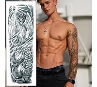 Angel of New York Temporary Tattoo Sleeve - Birds Roses Black Grey Realistic Waterproof Transfer Sticker Arm Body Art Men Women Kids 17cm x 48cm - By Delusion Tattoos