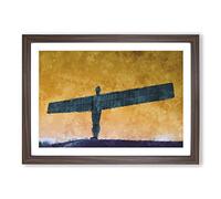 Angel of The North in Newcastle Vol.2 Painting Framed Print | A2 Walnut Framed Wall Art | Ready to Hang | Modern Historical Picture | Living Room Bedroom Lounge Office