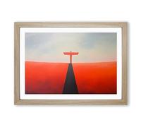 Angel of the North Minimalism Framed Wall Art Print, Ready to Hang Picture for Living Room Bedroom Home Office, Oak A2 (66 x 48 cm)
