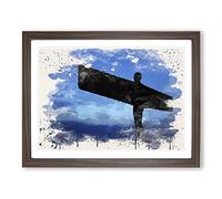 Angel of the North Newcastle 2 Modern FC Framed Wall Art Print, Ready to Hang Picture for Living Room Bedroom Home Office Décor, Walnut A3 (46 x 34 cm)
