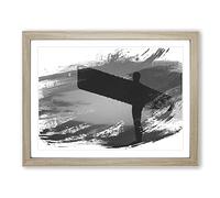 Angel of the North Newcastle 2 V1 Modern Framed Print | A3 Oak Framed Wall Art | Ready to Hang | Modern Nature Picture | Living Room Bedroom Lounge Office