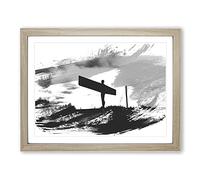 Angel of the North Newcastle 4 V1 Modern Framed Print | A4 Oak Framed Wall Art | Ready to Hang | Modern Nature Picture | Living Room Bedroom Lounge Office