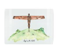 Angel of The North Rectangular Large Glass Worktop Protector - Rhiannon Chauncey English Landmarks Design - Textured Kitchen Chopping/Cutting Board Worktop Saver Non-Slip Feet 39 x 28.5cm (15" x 11")